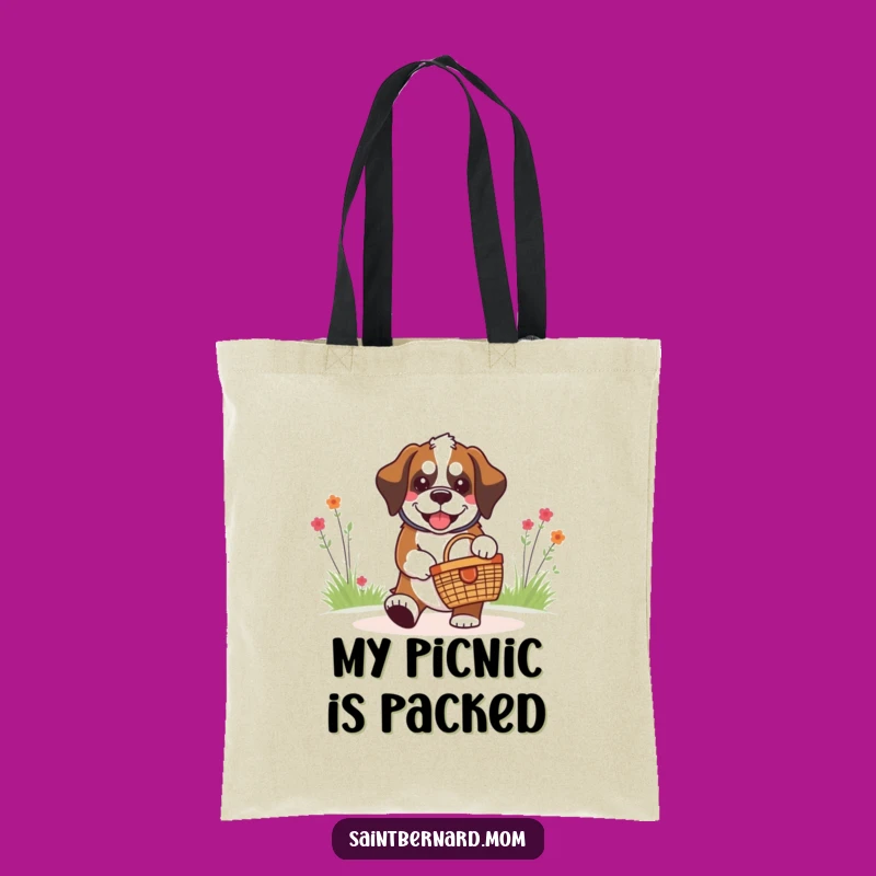 Funny Saint Bernard Picnic Tote Bag - Adorable Dog Carryall Gift